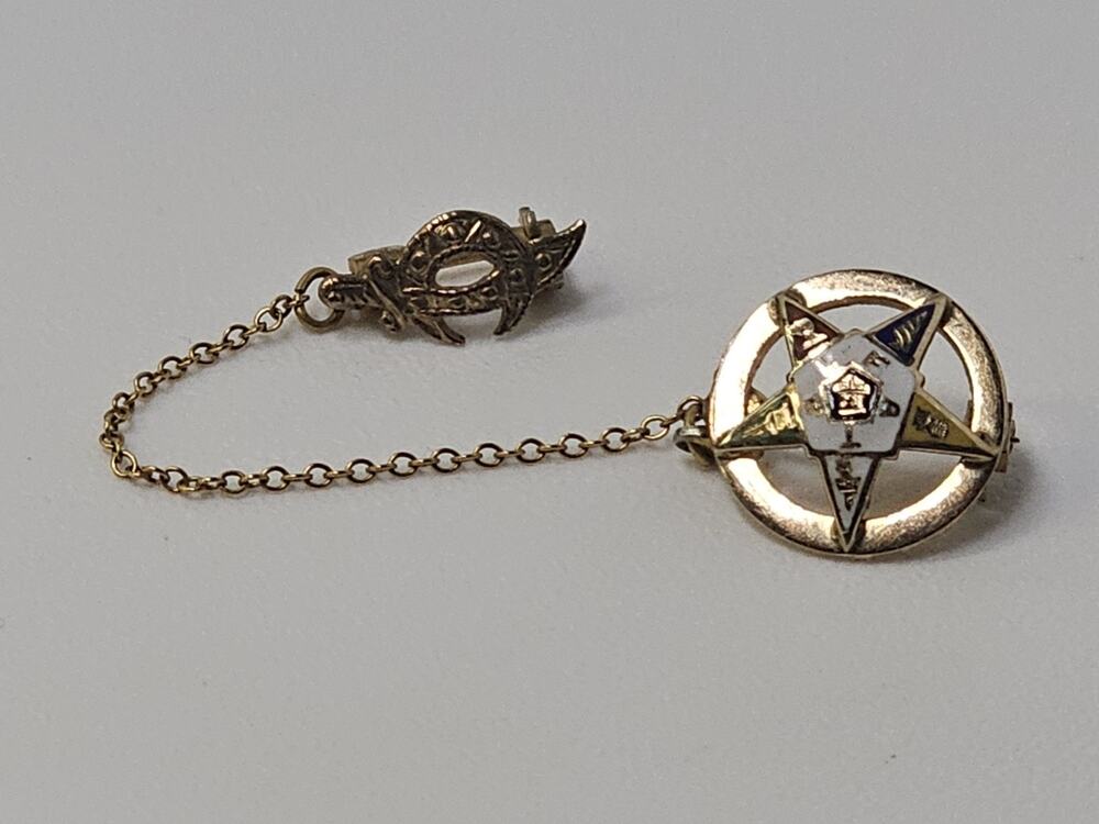 Vintage 10K Top Eastern Star Pin W/ Shriner & Crescent Moon Attachment Pin